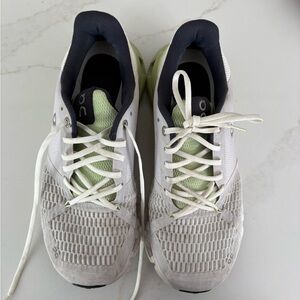 On Running Athletic Shoes in White and Green